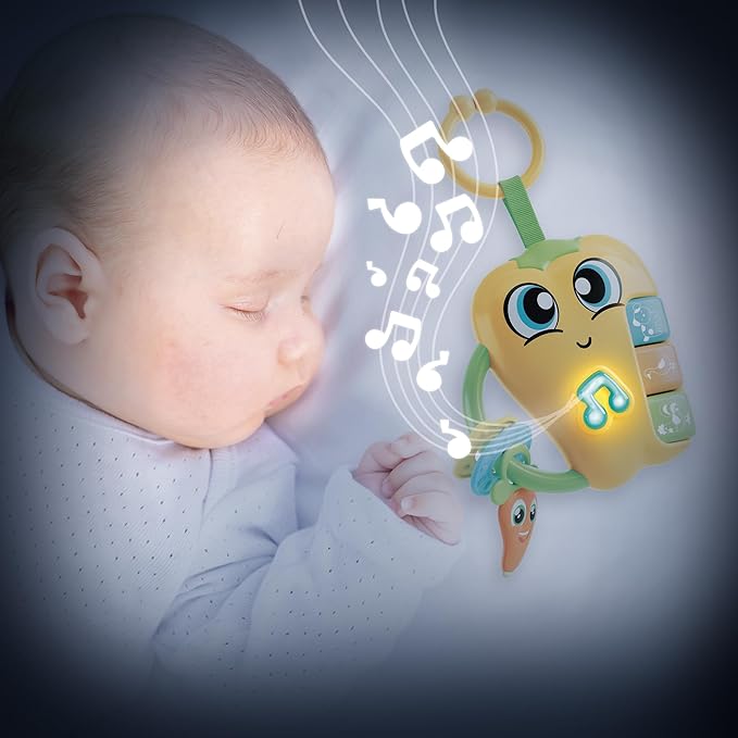 Lisciani Carotina Baby Rattle Pepper, Musical Toy for Babies from 3 Months, with Light and Sound, Teething Rings, Sensory Promotion, Electronic Rattle with Lullaby Function