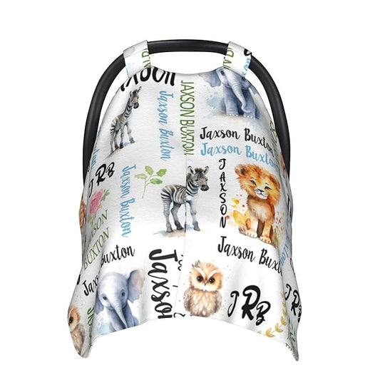 Winter Carseat Cover for Baby Personalized Woodland Baby Car Seat Cover with Name Custom Minky Car Seat Canopy Boys Girls Infant Carrier Covers Nursing Cover Toddler Blanket
