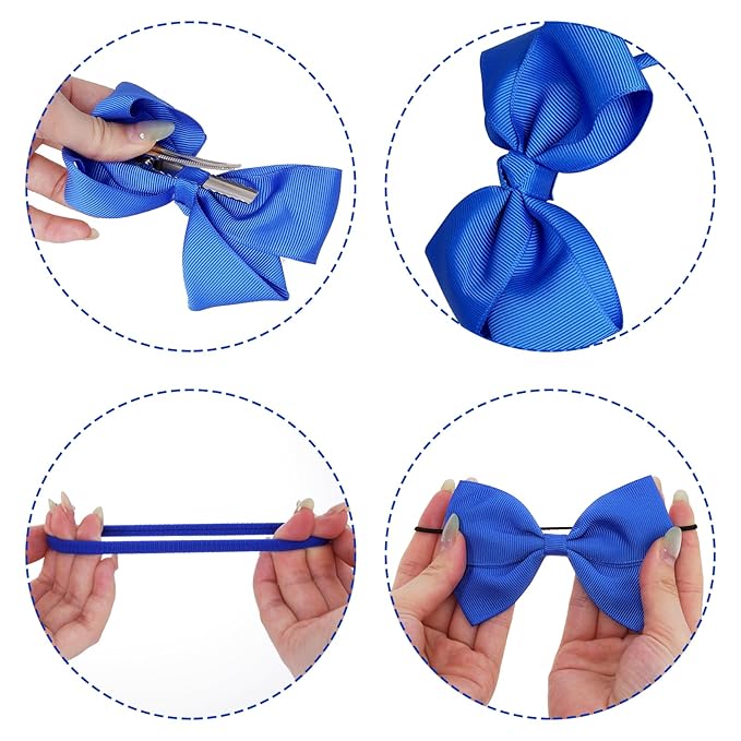 baotongle 11pcs Royal Blue School Hair Accessories Set Uniform Hair Bow Headband Clips Hair Ties Curly Bows for Little Toddler School Girls (Royal Blue)