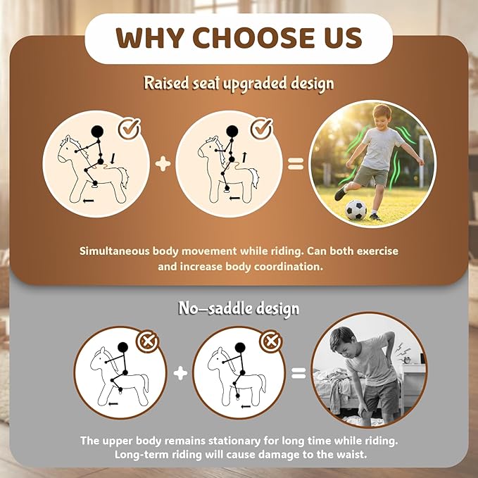 WondeRides Ride on Horse Pony Brown Riding Horse Size 3 for Kids Age 3-4, 30.1 Inch Height Riding Pony Ride Plush Giddy up Rocking Mechanical Walking Animal Horse for Boys and Girls M345