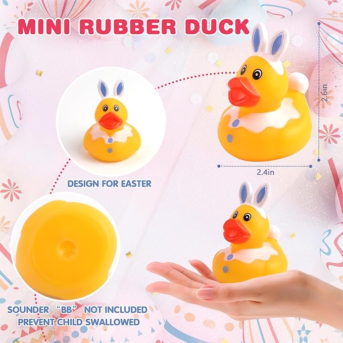 72 Pcs Easter Rubber Ducks - Easter Ducks Bag Fillers Ducking, Bathtub Toys, Party Favors, Classroom Game Prizes, Easter Decorations