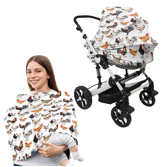 Chickens Carseat Canopy for Babies Colorful Breastfeeding Nursing Pillow Slipcovers Breathable Fits Snug On Infant 2PCS Baby Feeding Essentials