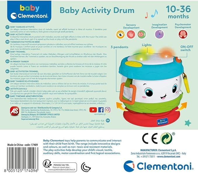 Clementoni -My Baby Activity Drum, First Age, Educational Early Learning Toy-10 Months and More, 17409, Cranberry