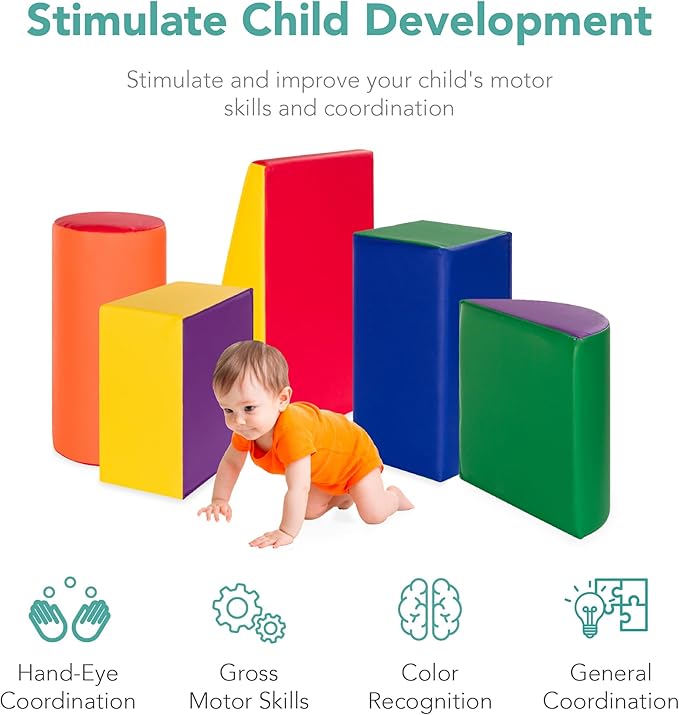 Best Choice Products 5-Piece Kids Climb & Crawl Soft Foam Block Activity Play Structures for Child Development, Color Coordination, Motor Skills - Multicolor