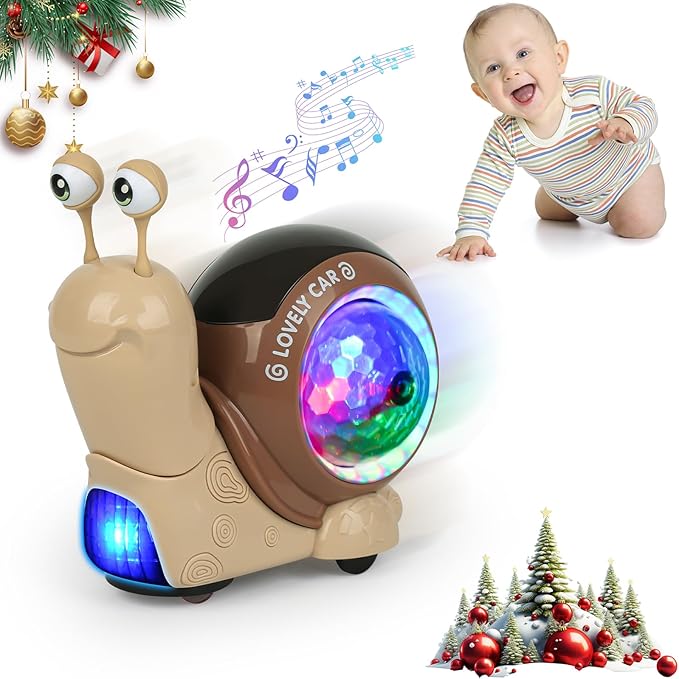 Baby Toddler Crawling Toys 6-12 Months, Musical Snail Baby Toy, Infant Crawling Tummy Time Development Toys Boy Girl Christmas Birthday Gifts