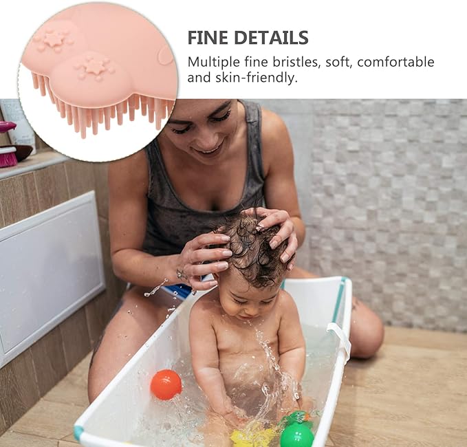 Bath Silicone Brush Scalp Massager Shampoo Brush Comb for Kids Pink