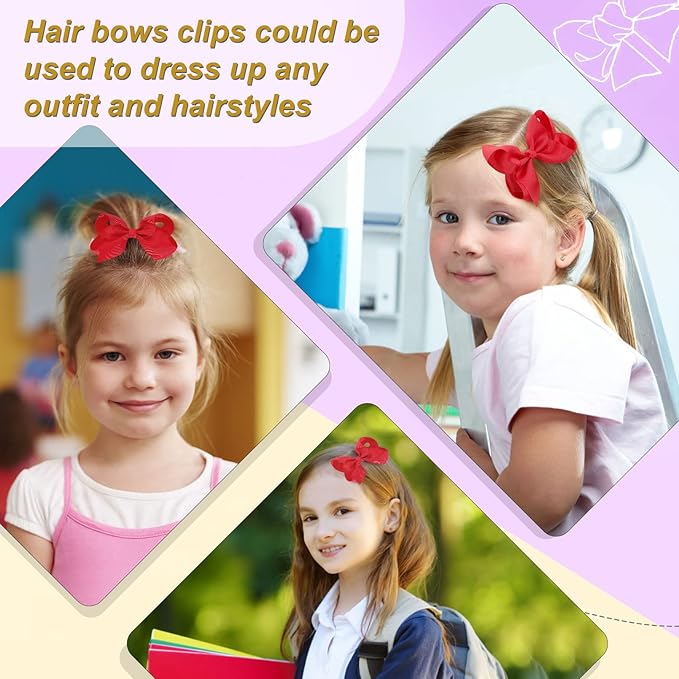 20Pcs 4" Hair Bows,Grosgrain Ribbon Solid Color Hair Bow with Alligator Clips,Hand-made Toddler Red Bows Hair Accessories for Girls Kids Children Little Teen (Red)