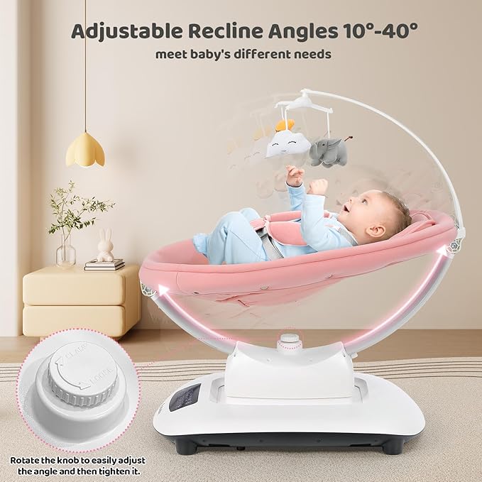Ezebaby Electric Baby Swing for Infants with 5 Unique Motions, 5 Speeds, Lullabies, Bluetooth Enabled, Smart Baby Swings for Newborn with 5-Point Harness & Remote Control for 0-9 Months, Pink