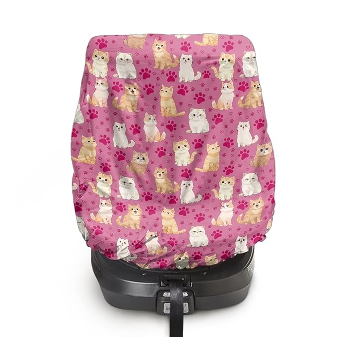 Car Seat Sun Shade Cover Cute Cat Car Seat Cooler Toddler Car Seat Cover Heat Protector Tear-Resistant Baby Seat Covers Keep Baby Cool and Child Safety for Travel, Elastic Style