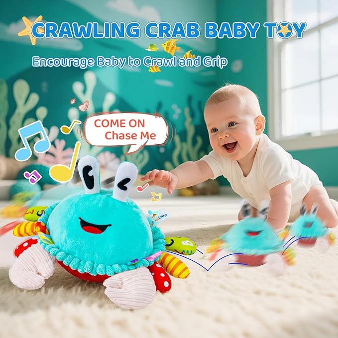 Baby Toys 12-18 Months, Musical Crawling Toys Baby Crab Plush Toy, 50 Songs & Recording Feature, Dancing Bouncing Interactive Baby Sensory Toddler Toys 6-12 Months, Tummy Time Toys for 1 Year Old Gift