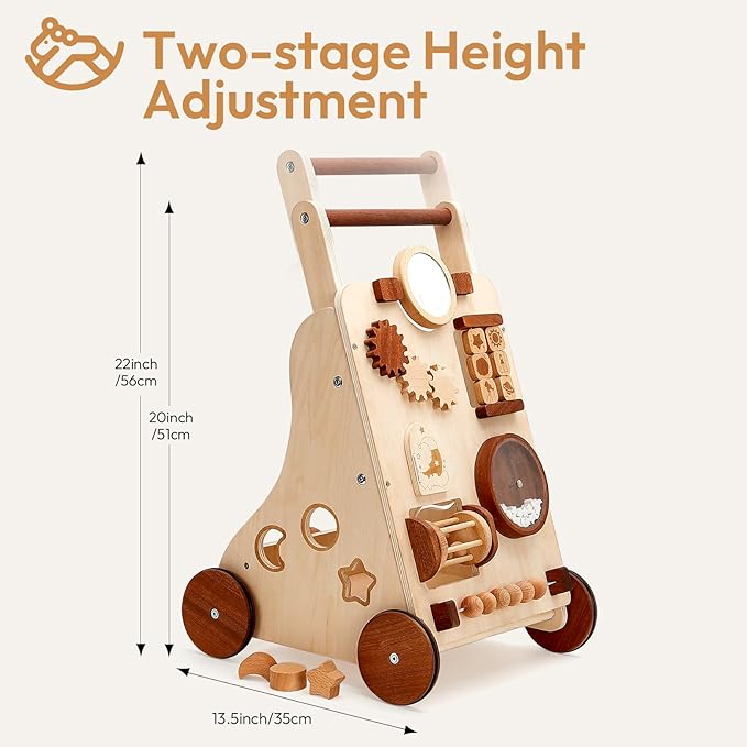 Woodtoe Wooden Baby Walker, Adjustable Speed Push Walker, Montessori Toys for 1 Year Old, Wood Walker for Boys and Girls, Baby Activity Center, Toddler Push Toys, Baby Shower Birthday Toy Gift for 1+