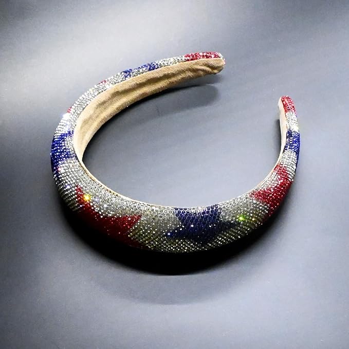 4th of July Rhinestone Headbands for Women Girls Padded Hairband for Girls Red Blue Star Rhinestone Sparkle Head Band Patriotic Hair Accessories