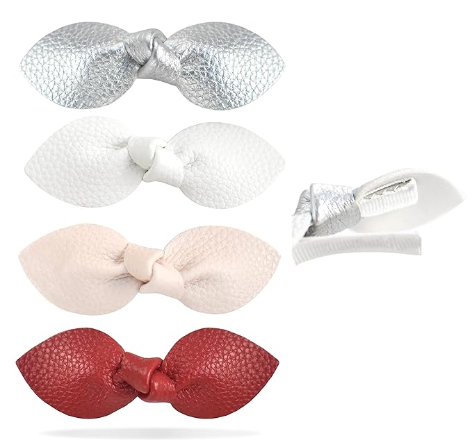 California Tot Girls' Strong and Safe Fully Lined Alligator Small Hair Bow Clips (Happy Set of 4)