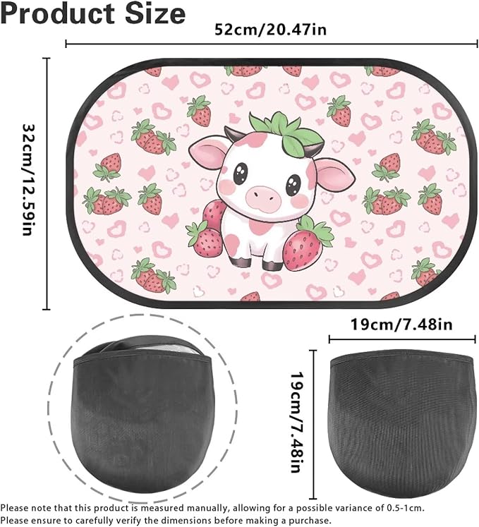 Bulopur 2 Pack Car Window Shades for Side Window UV Protection Cow Print Strawberry Sun Protection and Sun Shade Blocker Car Shades Back Windows Baby Auto Interior Accessories