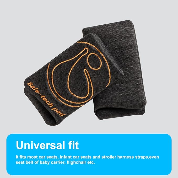 Innokids Car Seat Strap Cover Set for Baby Kids Seat Belt Covers with Crotch Pad Back Anti-Slip Design for Car Seats Pushchair Stroller (Small (4.9”L), Black Grey)