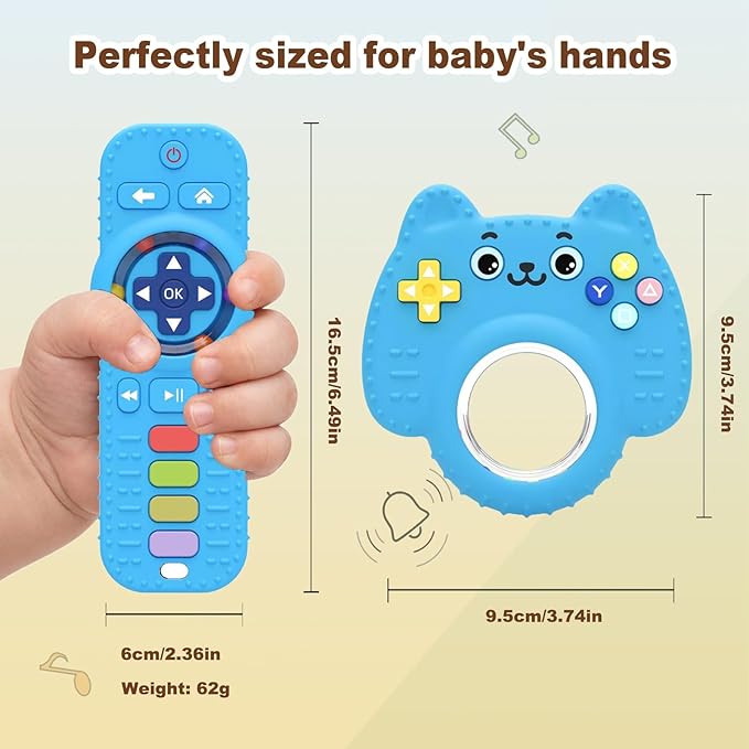 2Pack Teething Toys for Baby 3-6 Months, Teethers for Babies 6-12 Months, Remote Rattle Ring Teether for Baby, Sensory Toys for Babies, Baby Chew Toy