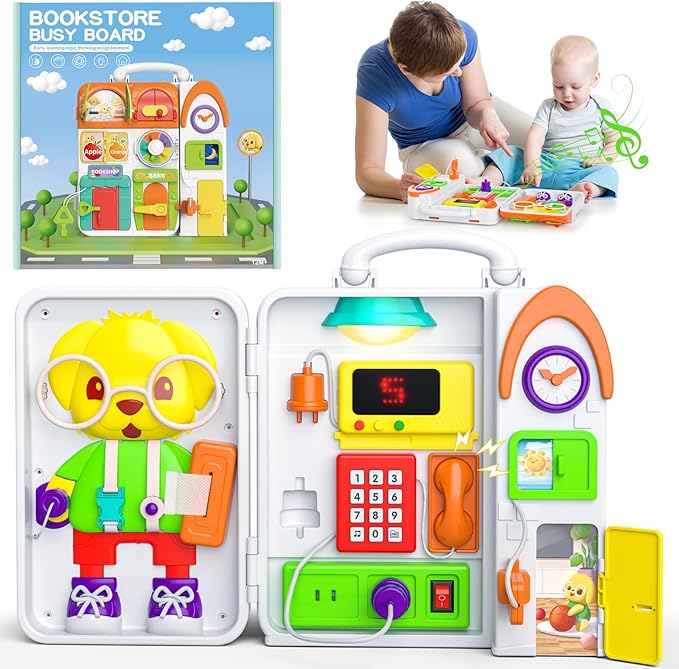 INNOSKY Montessori Busy Board for 1 Year Old Boy Girl, Musical Baby Toys 12-18 Months, Bilingual Learning Educational Toddlers Toys for 1-2 Year Old Birthday Gifts