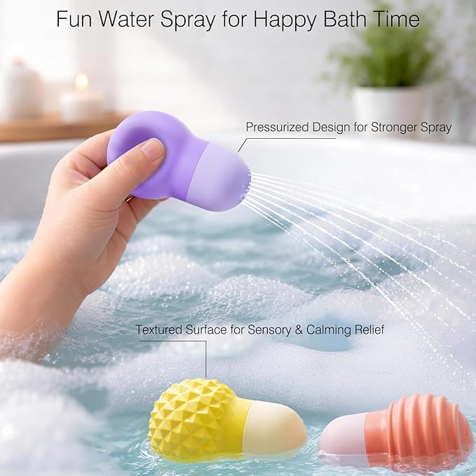 Sensory Squeezing Water Bath Toys for Toddlers,3PCS Bath Tub Pool Floating Toys for Babies Kids 1-3，Textured Fidget Toys Stocking Stuffers Gifts for Boys Girls Ages 1+