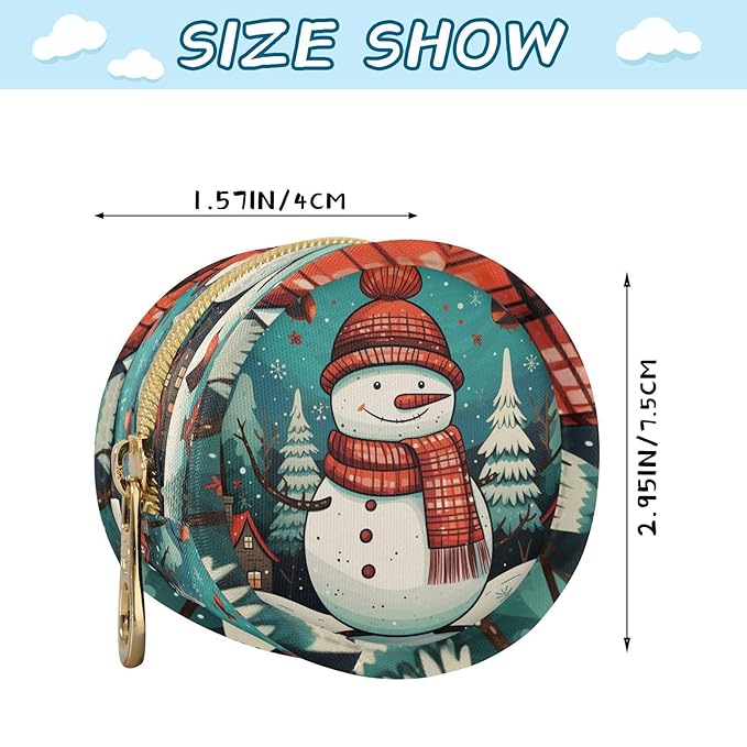 Pacifier Holder with Clip Pacifier Case for Diaper Bag Round Baby Pacifier Pouch Box Bag Portable Christmas Snowman Blue