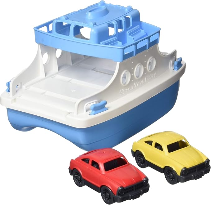 Green Toys Ferry Boat, Blue/White 4C - Pretend Play, Motor Skills, Kids Bath Toy Floating Vehicle. No BPA, phthalates, PVC. Dishwasher Safe, Recycled Plastic, Made in USA.