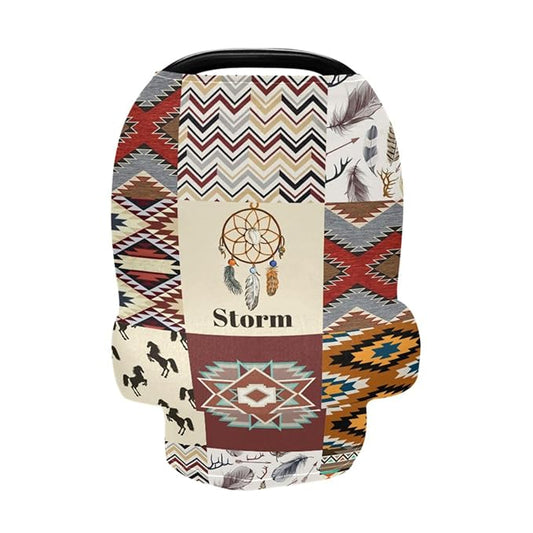 Personalized Baby Car Seat Cover for Babies, Custom Name Baby Car Seats Canopy for Boys, Nursing Breastfeeding Stroller Covers for Infant Newborn, Shower Gift for Baby (Western Cowboy)