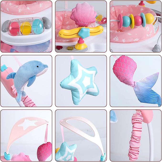 Baby Activity Center, Baby Jumper Activity Center with Music, Interactive Toys, 360° Rotating Seat, 3 Adjustable Heights, Infant Activity Jumper for 6+ Months (Mermaid)