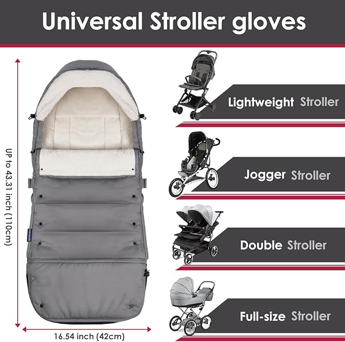 Universal, Weather-Proof, Warm Stroller Footmuff | Extendable Winter Cover | Adjustable Buckle | Stroller Bunting Bag | CosyDiary Stroller Accessories | Stroller Cover