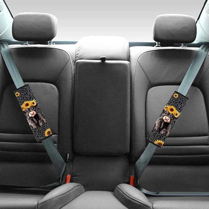 UNICEU Blake Leopard Highland Cow Auto Seat Belt Cover 2 Piece Set Cheetah Car Accessory Anti Slip Automotive Seatbelt Shoulder Pads for Women Men