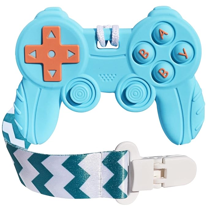 BIGSPINACH Baby Video Game Controller Teether Toy Funny Baby Teething Toys for Babies Gamer Controller（Blue）
