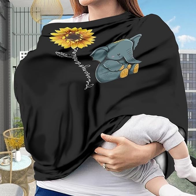 Upetstory Sunflower Elephant Nursing Cover Baby Car Seat Covers Multi-use Carseat Canopy for Babies,Stretchy Infant Carseat Cover Breastfeeding Cover Shower Gifts