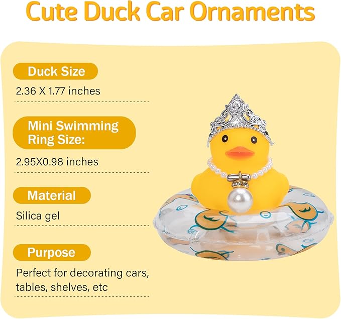 wonuu Car Duck Rubber Duck Car Ornaments Duck Car Dashboard Decorations with Mini Crown and Necklace, C-Female Crown