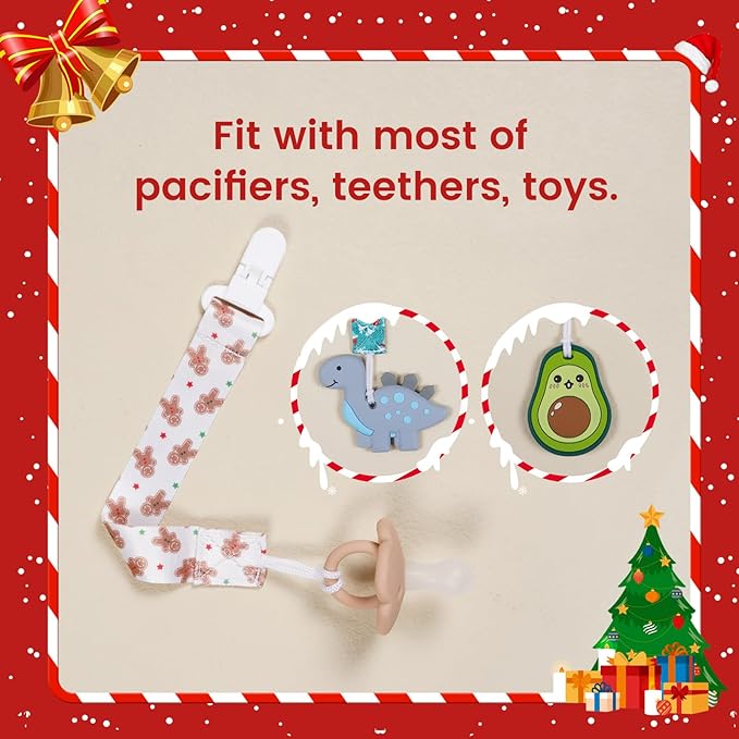Baby Pacifier Clip,Paci Leash Binky Clips for Baby Boys and Girls,Newborn Essentials,Pack of 6 Gift Set. (Christmas)