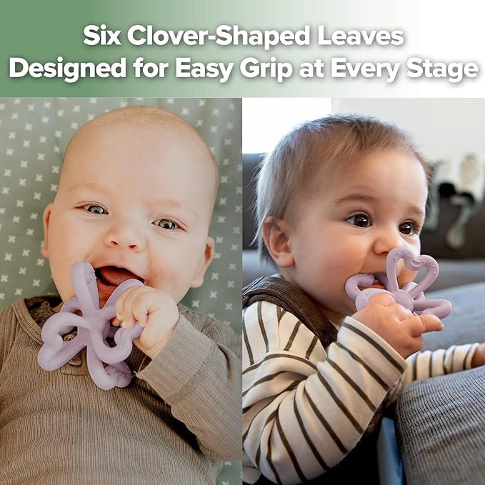 Haakaa Silicone Clover Teether - Food Grade Silicone Teething Toys for Babies 3-6 Months 6-12 Months, Soft & Easy Hold Chew Toy for Infant, BPA Free (Lavender)