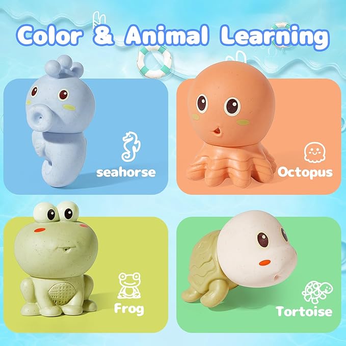 AMCHSURI Squirting Animal Bath Toys for Babies 6-18M & Toddlers 1-3Y | Spray Water Toys for Bathtub, Pool, Shower Play | Fun Bath Gift for Boys Girls