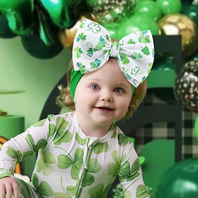 YanJie St.Patrick's Day Baby Girl Bows Green Clover Headbands Shamrock Newborn Hair Bow Hairband St Patrick's Big Bows Headbands Hair Accessories Gift