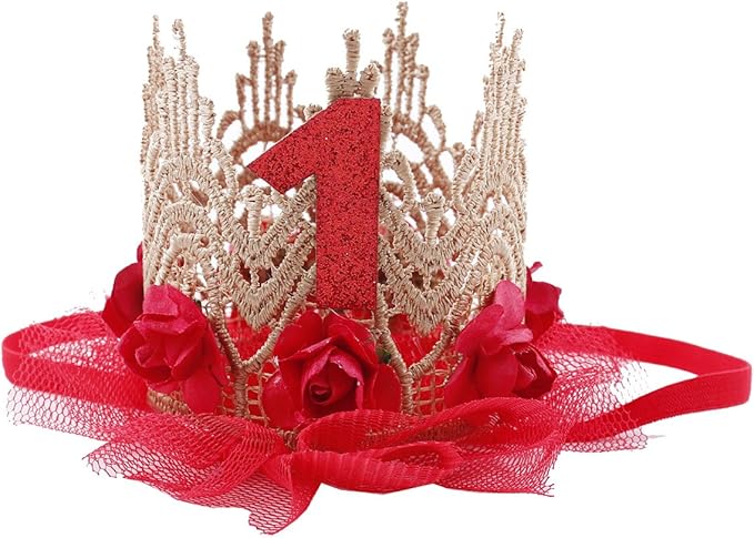 June Bloomy Baby Golden Lace Rose Flower Crown 1st Birthday Headband Princess Tiara