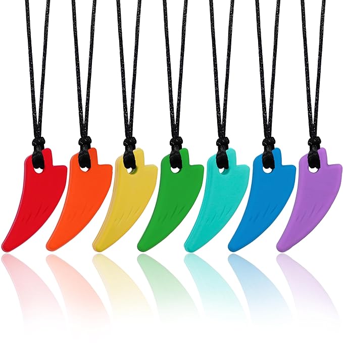 Chewing Necklace for Kids Sensory 7 Pack, Chewy Necklace Sensory Toys for Kids with Autism, ADHD, SPD, Silicone Oral Chew Toys for Adults Used for Reliving Anxiety and Stress