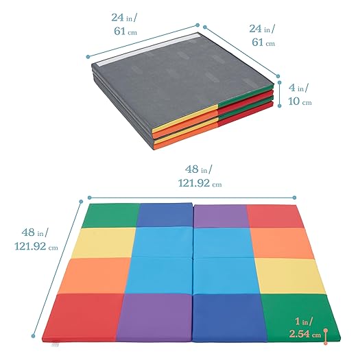 SoftZone Activity Play Mat, Colorful Tummy Time Folding Foam Mat, Assorted Square