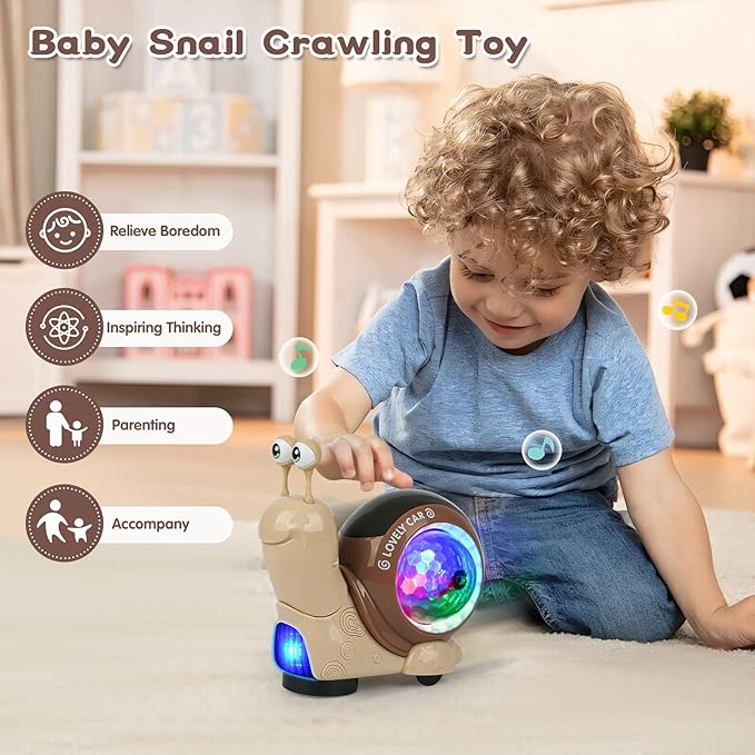 Baby Toddler Crawling Toys 6-12 Months, Musical Snail Baby Toy, Infant Crawling Tummy Time Development Toys Boy Girl Christmas Birthday Gifts