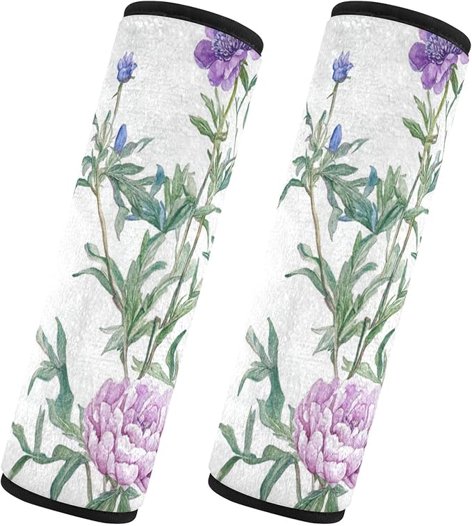 Car Seat Belt Pads 2 Piecing Soft Baby Seat Shoulder Strap Cover for Women Men Kids S Florals Peonies Violet Peonies White