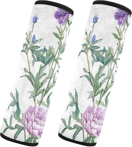 Car Seat Belt Pads 2 Pack Breathable Baby Seat Shoulder Strap Cover for Adults Child Kids M Florals Peonies Violet Peonies White