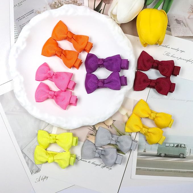 Baby Hair Clips 60 Pieces 30 Colors in Pairs Baby Girls Fully Lined Bows Hair Pins Tiny 2" Hair Bows Alligator Clips for Girls Infants Toddlers