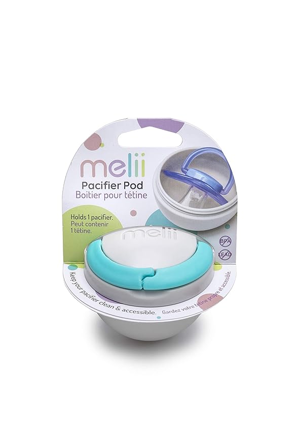 melii Pacifier Pod 1 Pack – Grey & Blue Pacifier Storage Container with Carabiner Clip