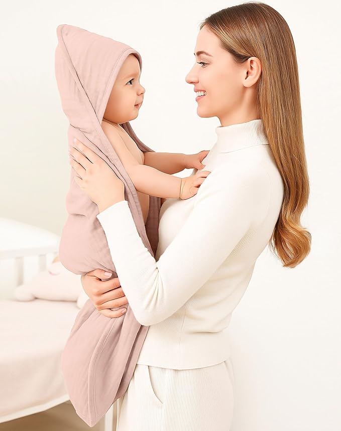 Hooded Baby Towels 2 Pack, Muslin Baby Bath Towels with Hood for Newborn Infant and Toddler, Soft Breathable & Absorbent, 32" x 32" (Bluebell Bloom & Light Blue, Heavyweight)
