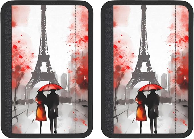 France Paris Eiffel Tower Seat Belt Cover Fits Cars Trucks SUV Sedans Air Permeability Car Seatbelt Strap Cover, Romantic Auto Interior Accessories Protector