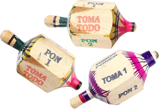 Needzo Wooden Pirinola Toma Todo Set, Spinning Top Game for Fiestas and Parties, 2 Pieces, 3.5 Inches