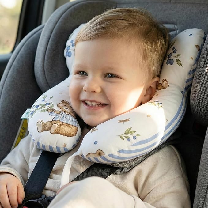 Baby Neck Pillow, U-Shape Pillow for Car Seat and Stroller, Lightweight Comfort Pillow for Babies and Toddlers (Berry Bear)
