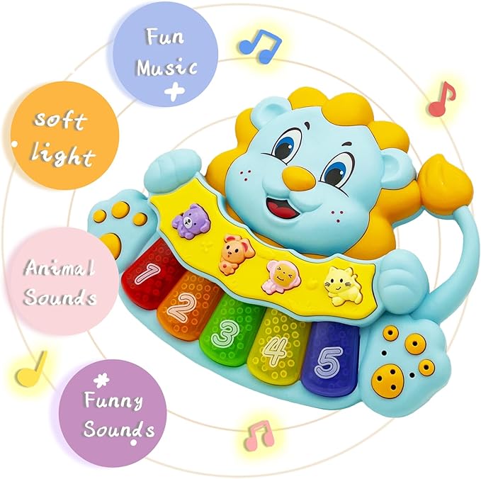 Baby Piano Keyboard Toys 12-18 Month Early Learning Light Up Music Toys Infant Gifts for 1 Year Old Boys Girls (Lion)