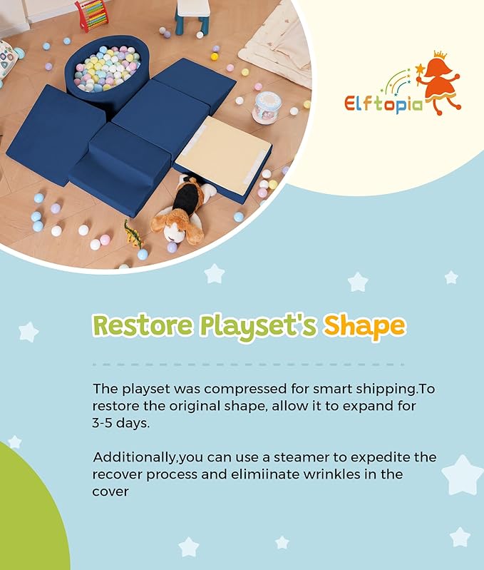 Elftopia Foam Climbing Blocks with Ball Pit & Stairs for Toddlers Aged 1-3 -Soft Playset for Indoor Crawling, Foam Playground Set for Baby to Active Playing Inside -(Balls NOT Included),Navy