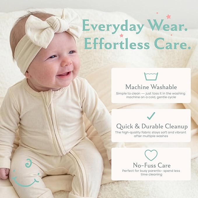 Caden Lane Baby Headwrap with Knotted Bow, Soft & Stretchy Bamboo Viscose, Comfortable Infant Hairband for Newborn & Toddler Girls, Ideal Gift for Baby Shower & Milestone Celebration, Oat Beige